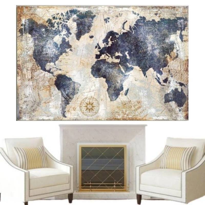 Pintura Vintage De Mapa-Múndi