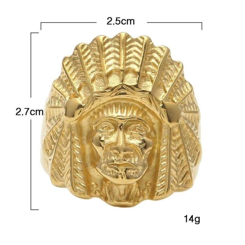 Anel De Cabeça Indiana De Ouro Vintage
