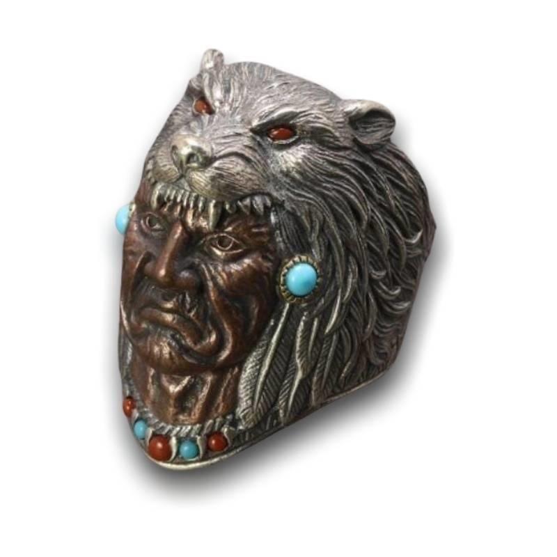 Anel Vintage Turquesa Cabeça Indiana