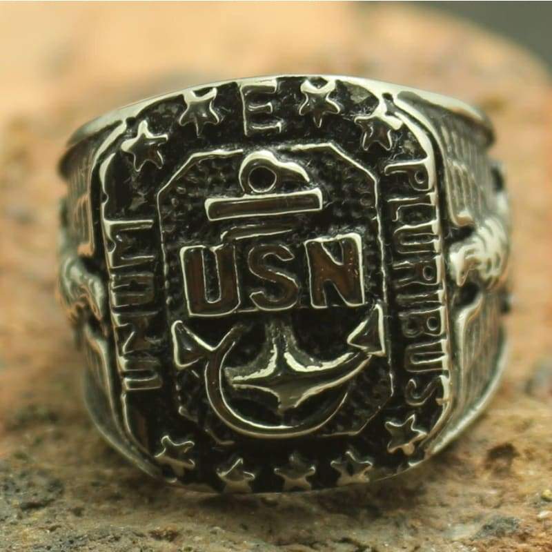 Anel De Prata Vintage Da Marinha Dos Eua