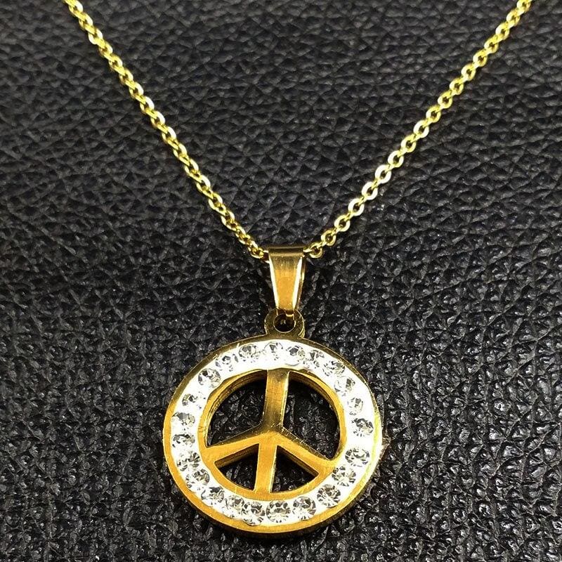 Colar Vintage Paz E Amor Ouro
