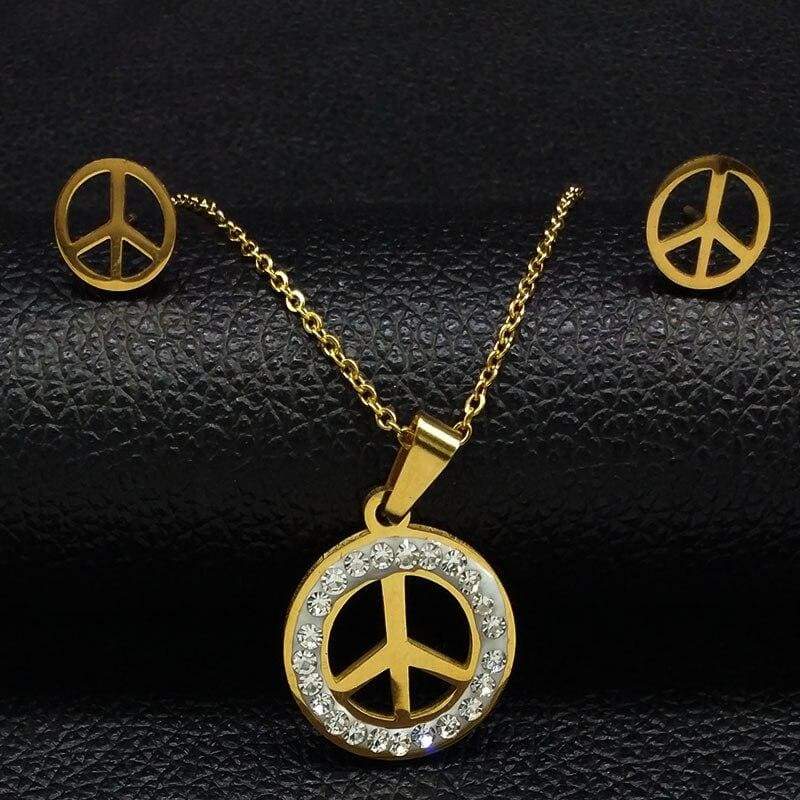 Colar Vintage Paz E Amor Ouro