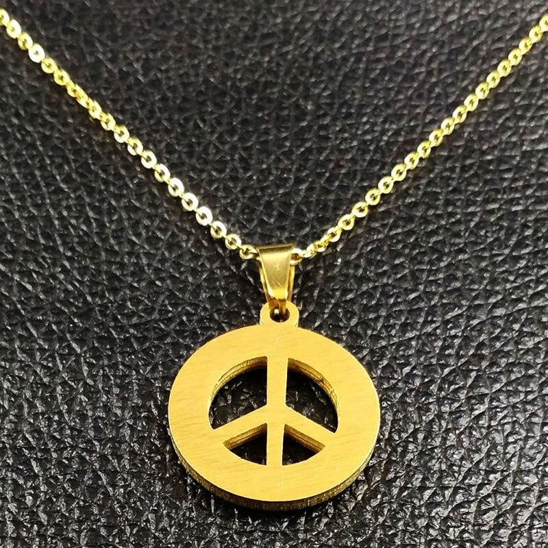 Colar Vintage Paz E Amor Ouro
