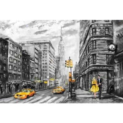 Pintura Vintage De Táxi Amarelo Preto E Branco De Nova York