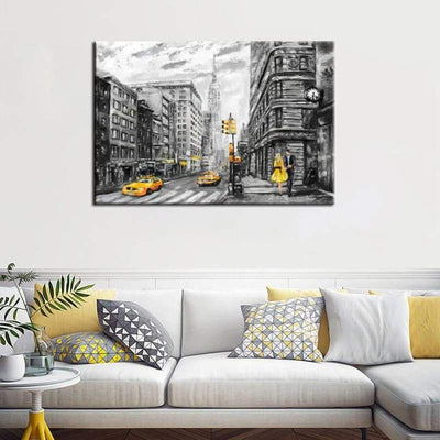 Pintura Vintage De Táxi Amarelo Preto E Branco De Nova York