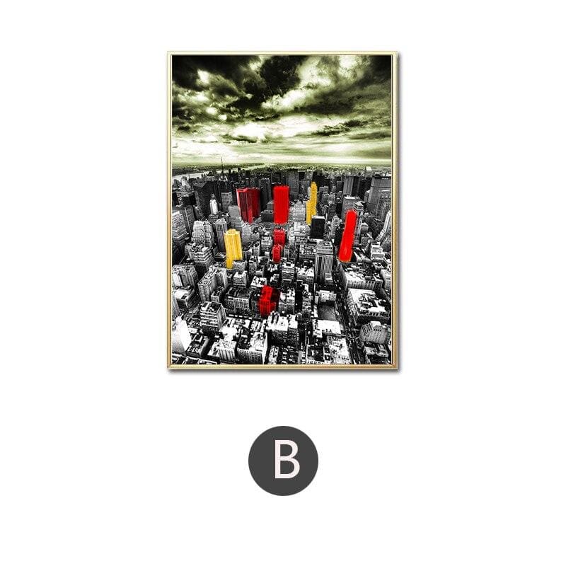 Pintura Vintage Vermelha E Cinza De Nova York