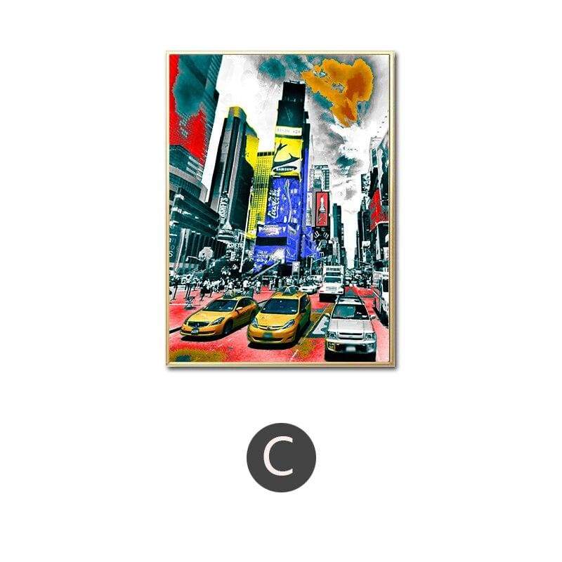 Pintura Vintage Vermelha E Cinza De Nova York