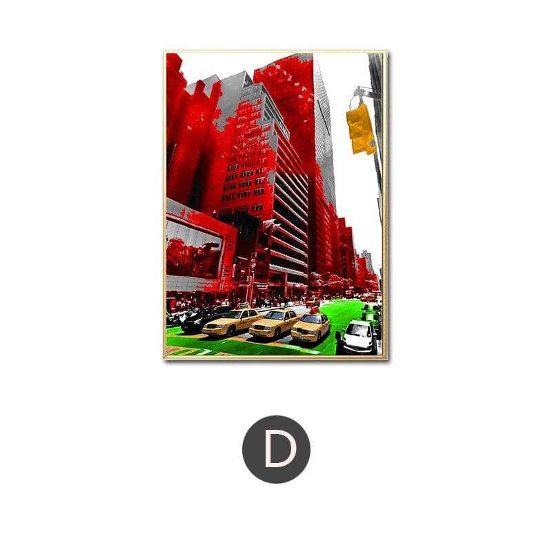 Pintura Vintage Vermelha E Cinza De Nova York