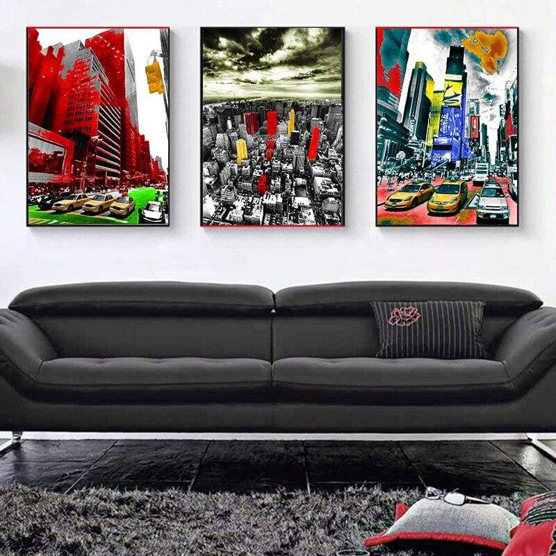 Pintura Vintage Vermelha E Cinza De Nova York