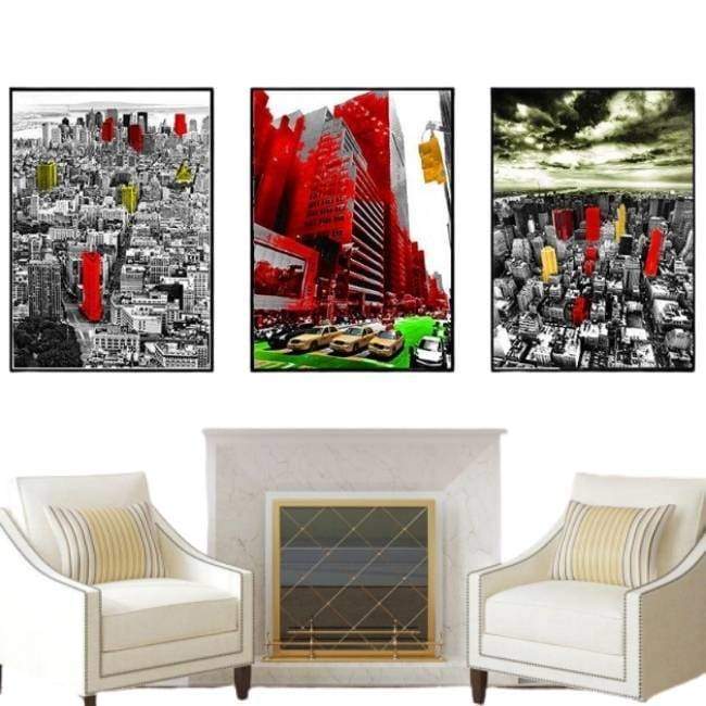 Pintura Vintage Vermelha E Cinza De Nova York