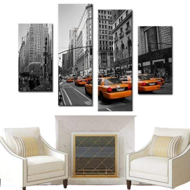 Pintura Vintage De Táxi Amarelo De Nova York