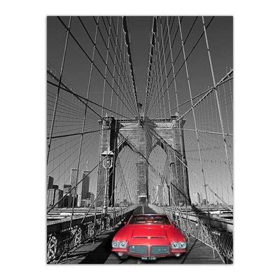 Pintura Vintage New York Brooklyn Bridge Vermelha