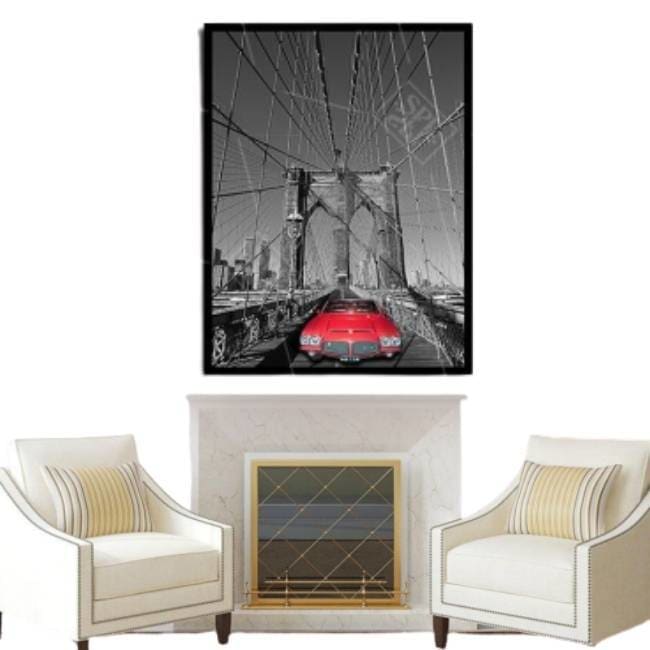 Pintura Vintage New York Brooklyn Bridge Vermelha