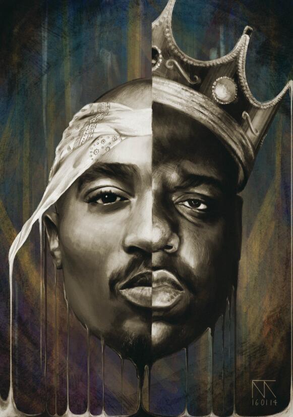Pintura Vintage De Tupac Biggie